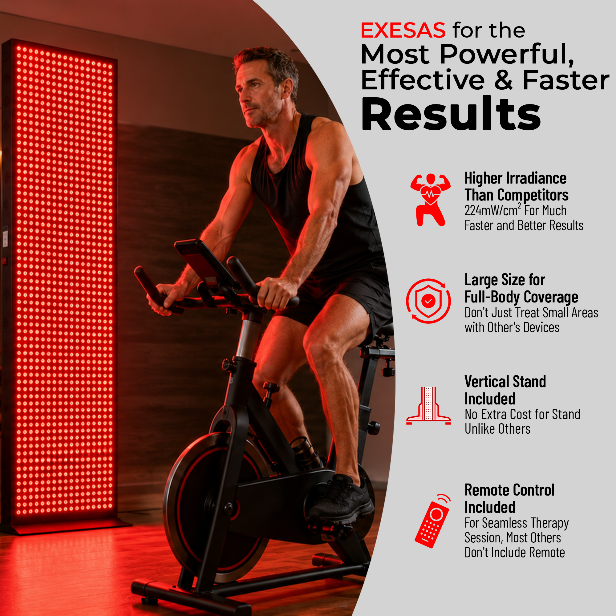 EXESAS 1216 LED, 6080W Dual-Chip, Red Light Therapy Device for Full Body, 4-Wavelengths Infrared LED Panel for Skin, Weight, Pain, Wellness