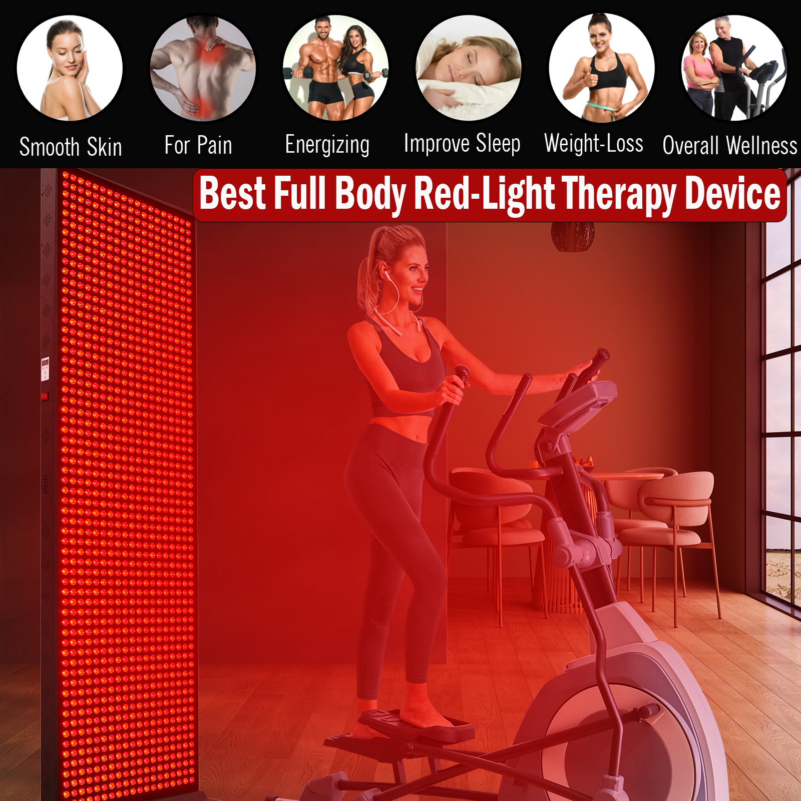 EXESAS 1216 LED, 6080W Dual-Chip, Red Light Therapy Device for Full Body, 4-Wavelengths Infrared LED Panel for Skin, Weight, Pain, Wellness