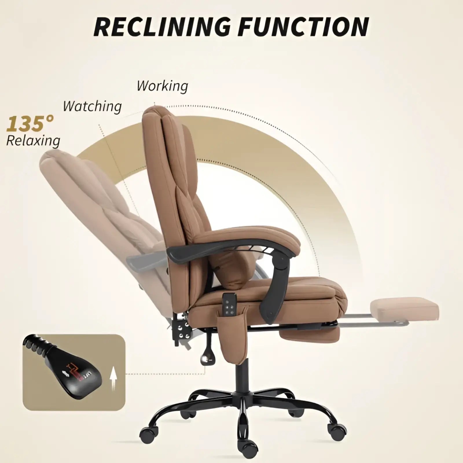 Massage Office Chair Reclining Faux Leather Brown