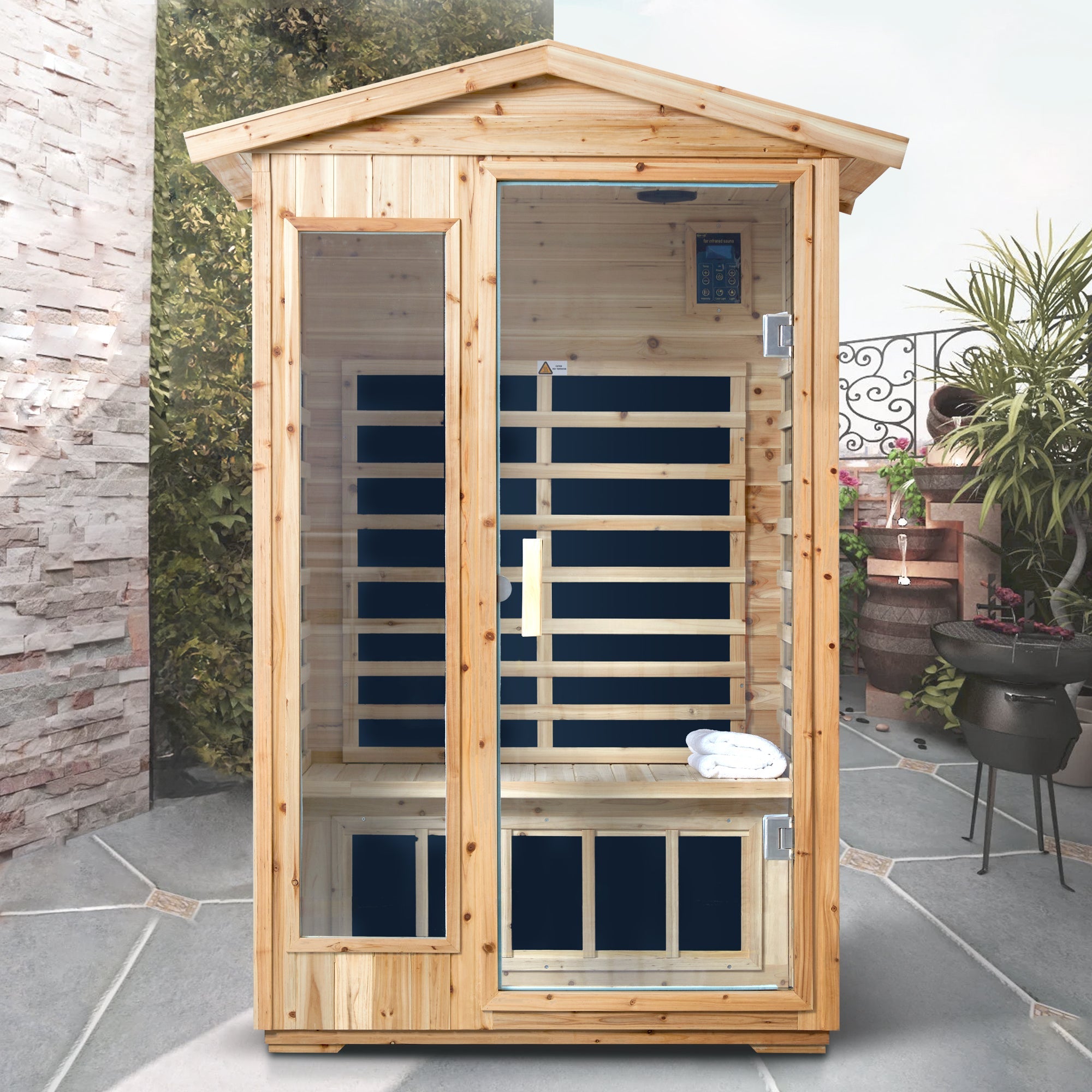 Two Person Far Infrared Old Fir Outdoor Sauna Room