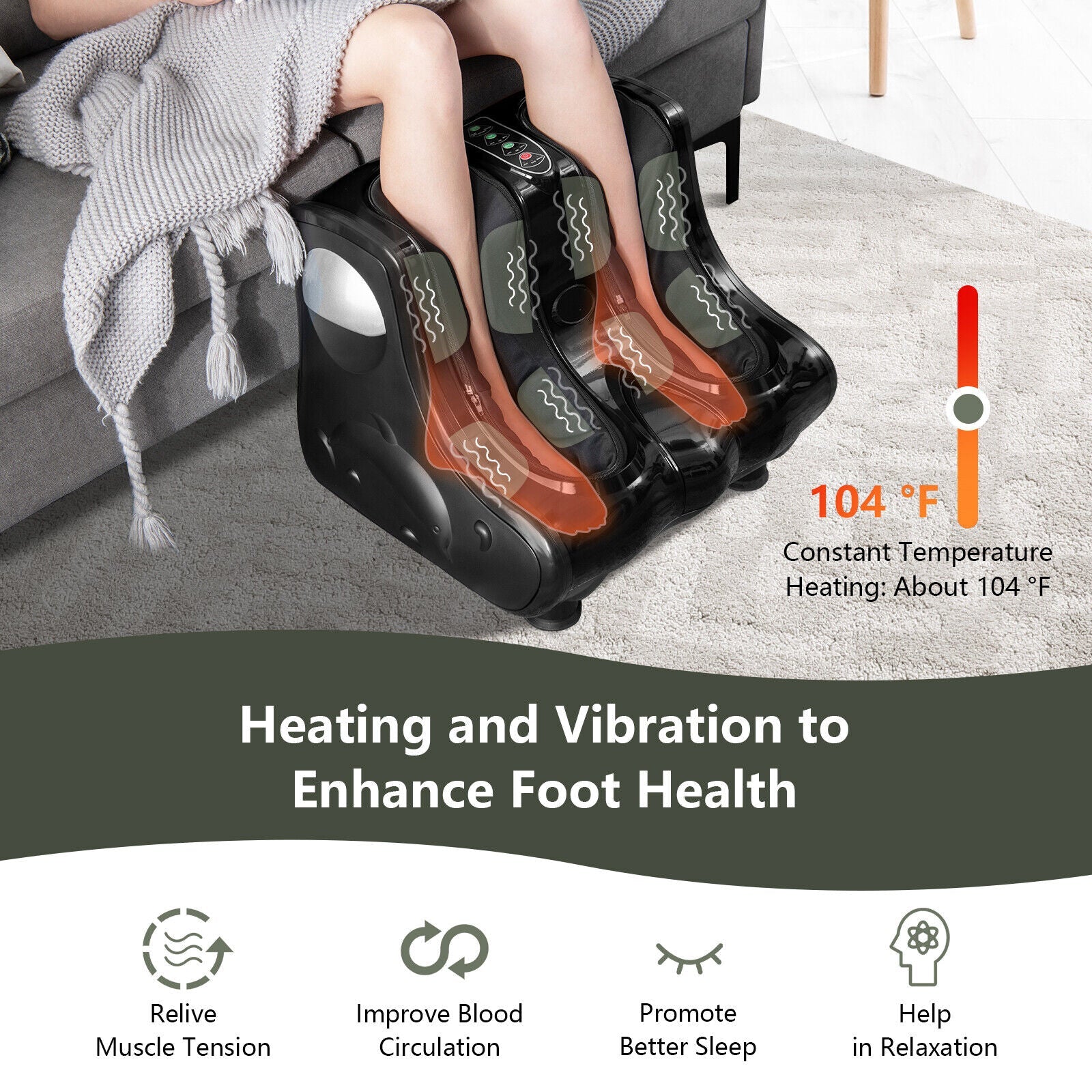Foot and Calf Massager with Heat Vibration Deep Kneading and Shiatsu